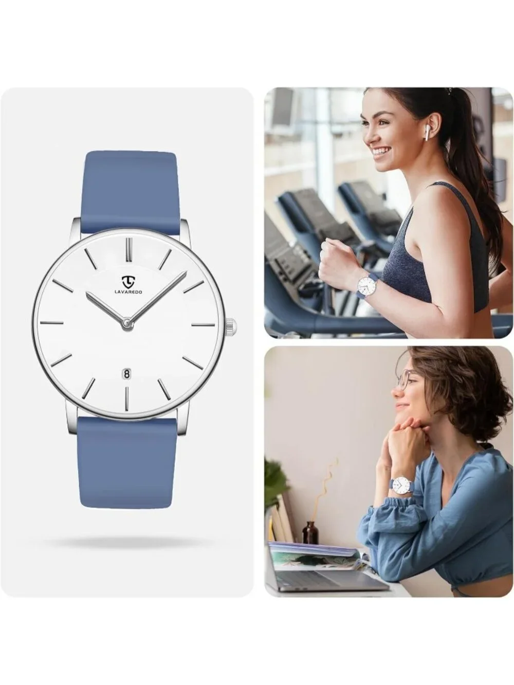Men's White Dark Blue Leather Strap Analog Minimalist Fashion Simple Wrist Watch